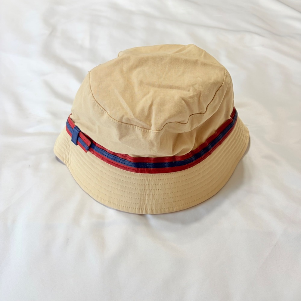 Coach Tan Cotton Bucket Hat Red Blue Stripe Signature C Lining Small